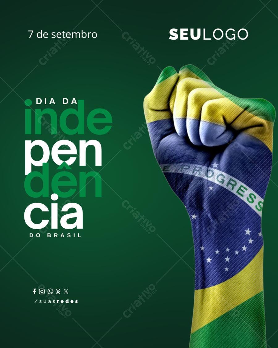 Post Instagram Dia da Independência do Brasil Verde e Amarelo Editável no Canva