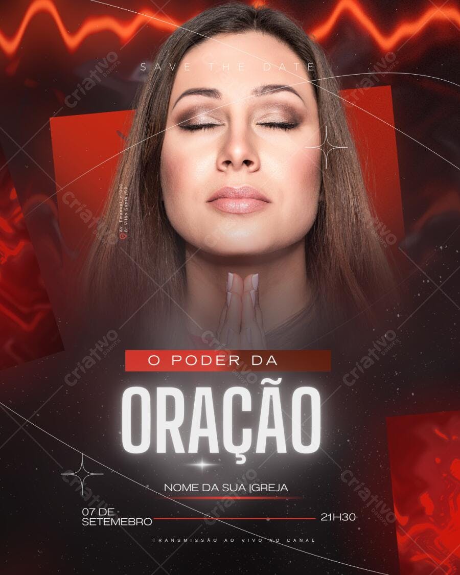 Save the Date Evento Religioso Vermelho e Preto Editável no Canva