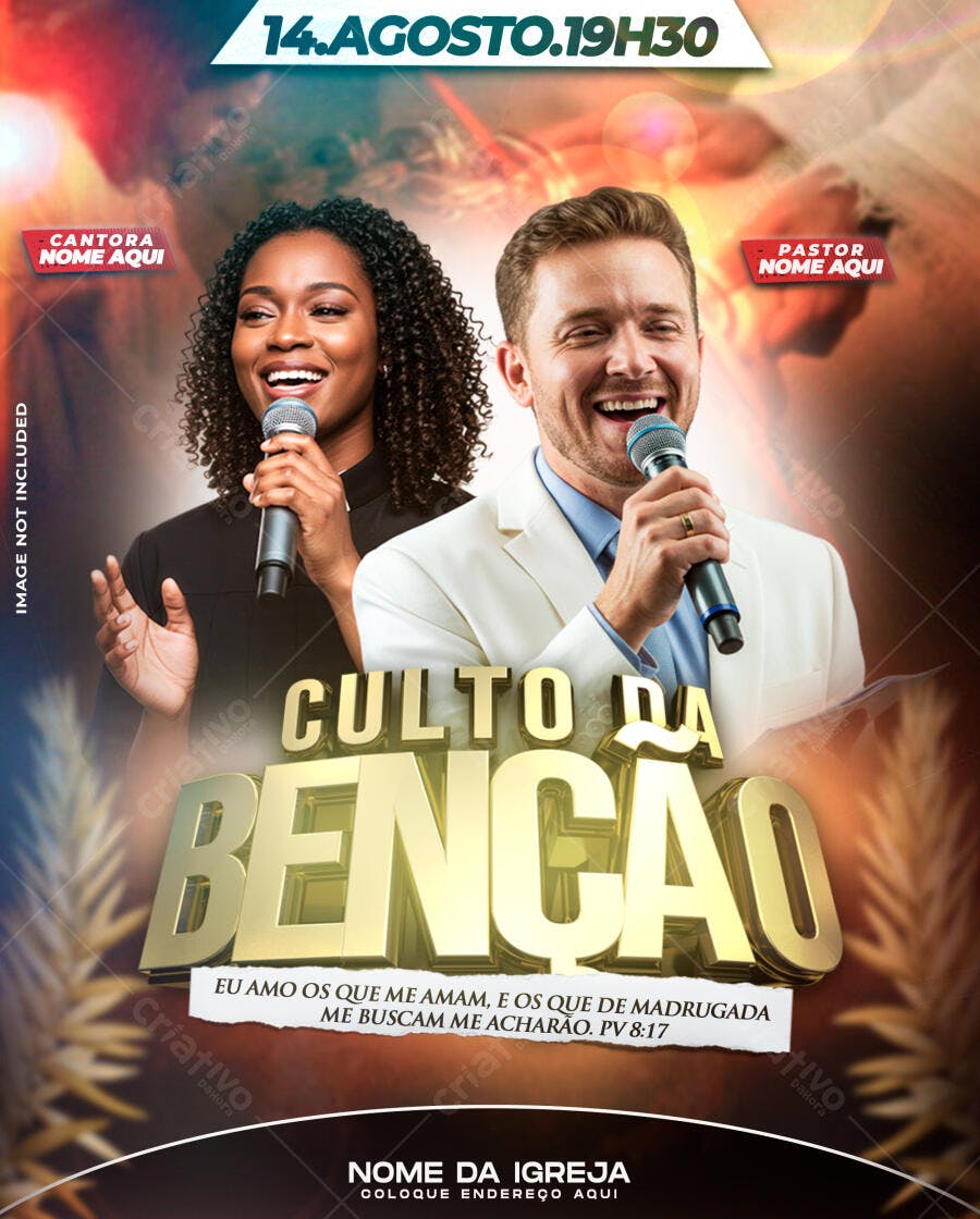 Flyer para Culto da Benção 14 de Agosto PSD Editável
