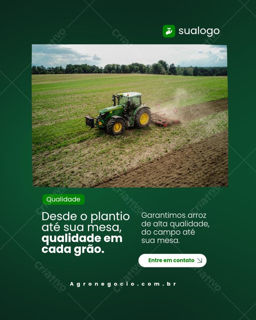 Post Instagram Agronegócio com Trator Verde Editável no Canva