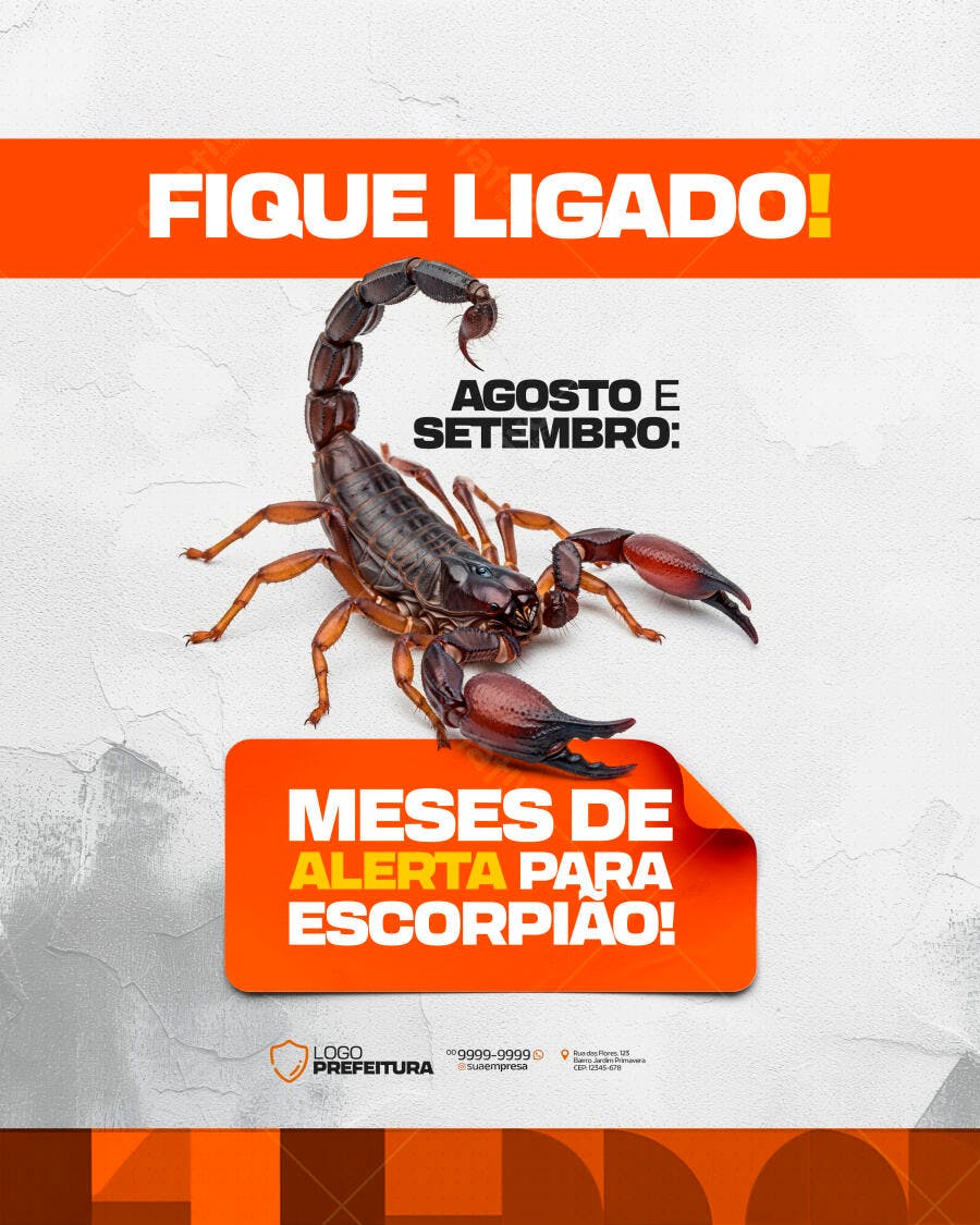 Poster Agosto e Setembro: Alerta Escorpião PSD Editável