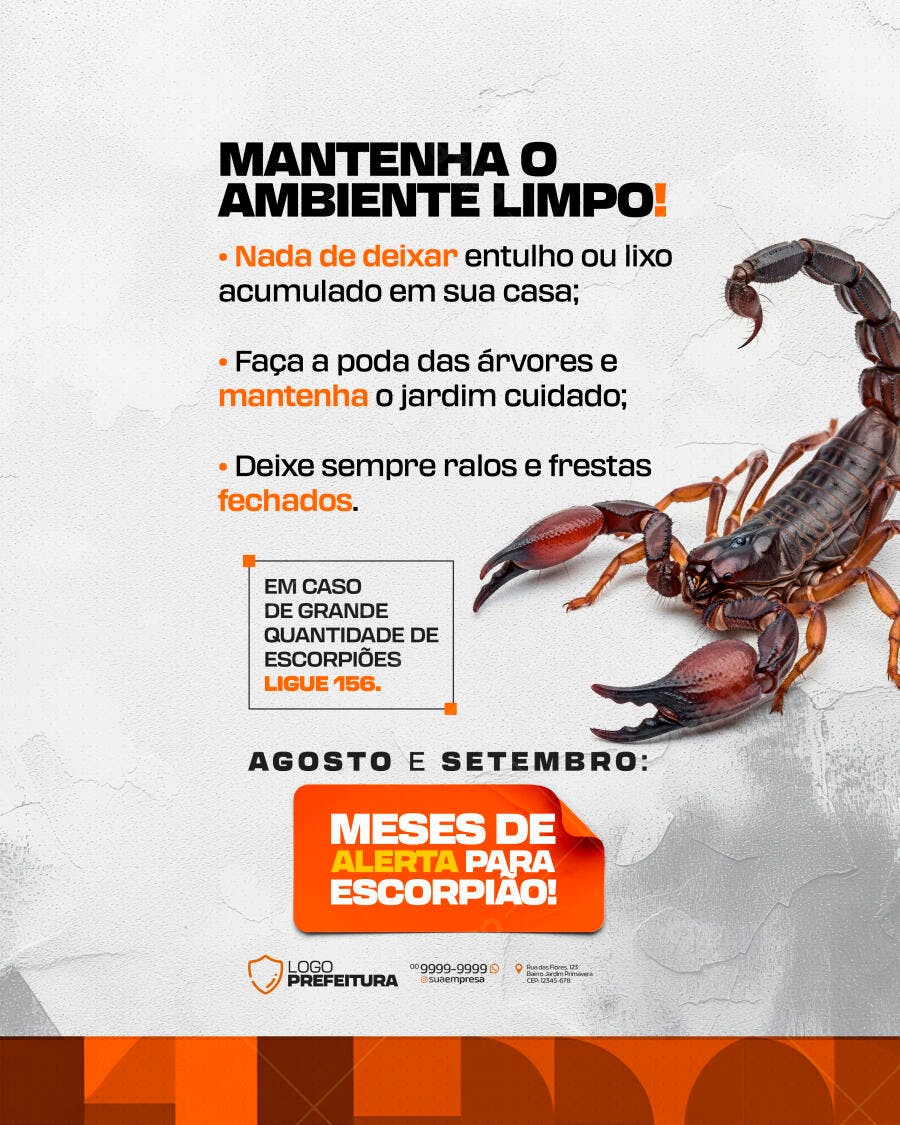 Flyer Agosto e Setembro: Alerta Escorpião PSD Editável