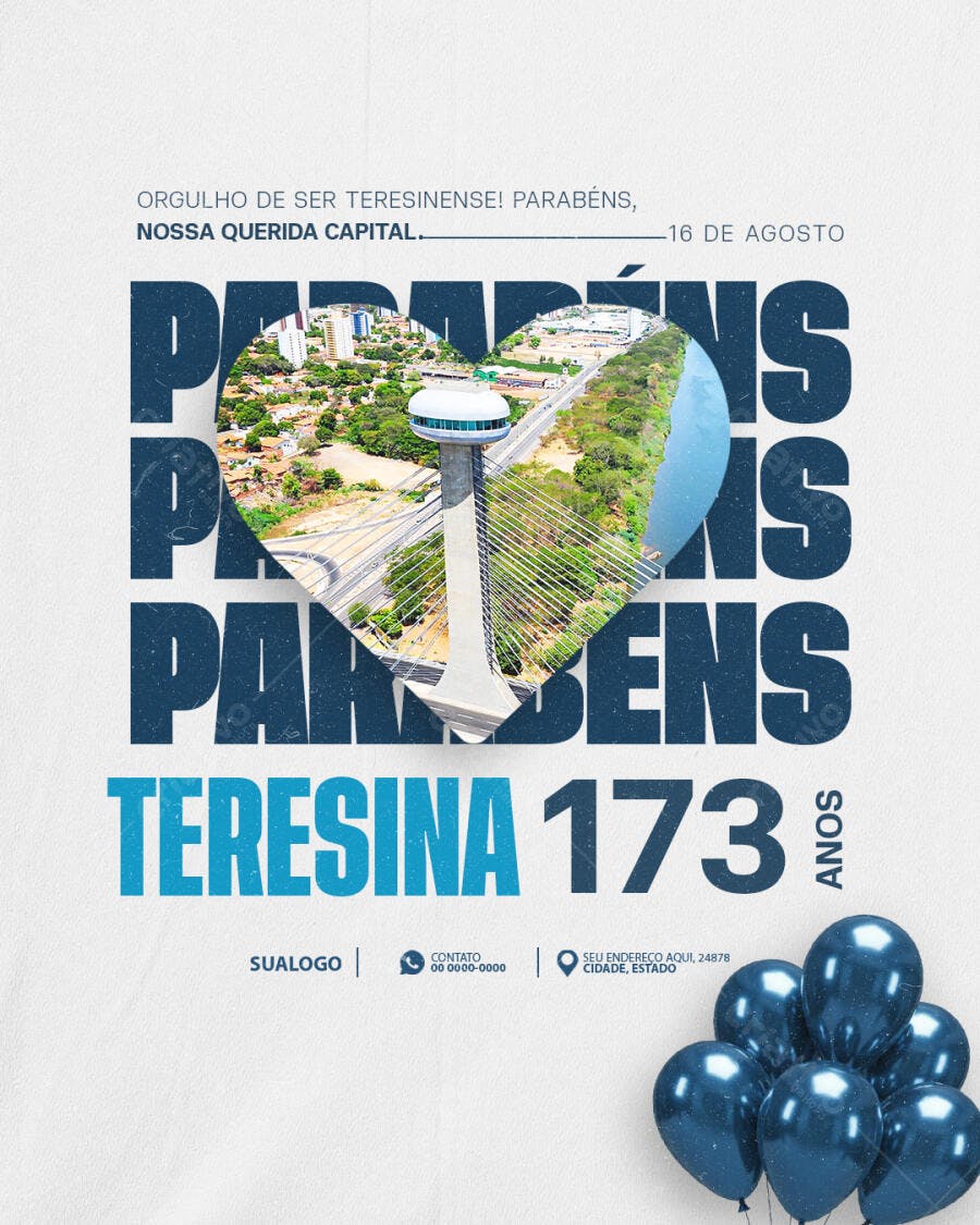 Flyer Aniversário Teresina 16 de Agosto PSD Editável