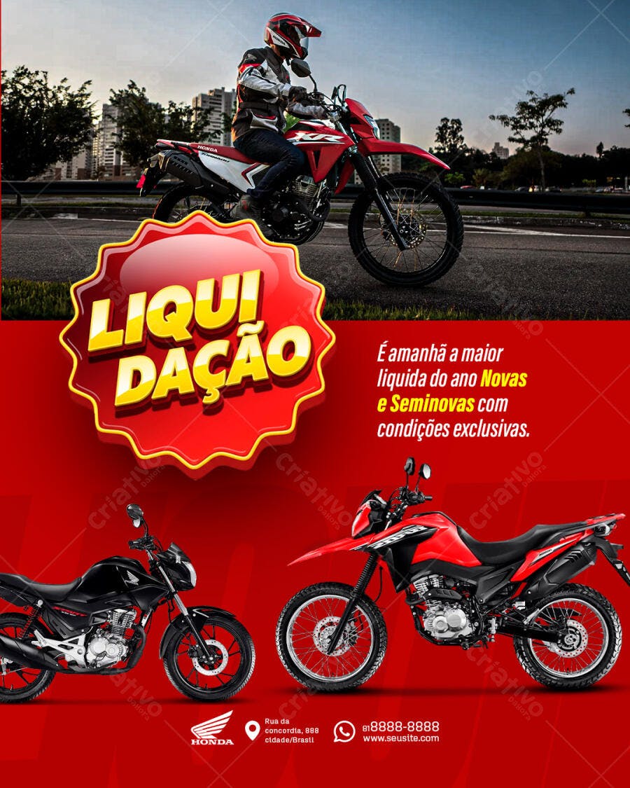 Flyer Liquidação Motos Honda PSD Editável