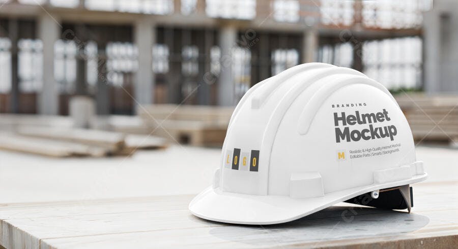 Mockup de Capacete Branco Realista em Construção
