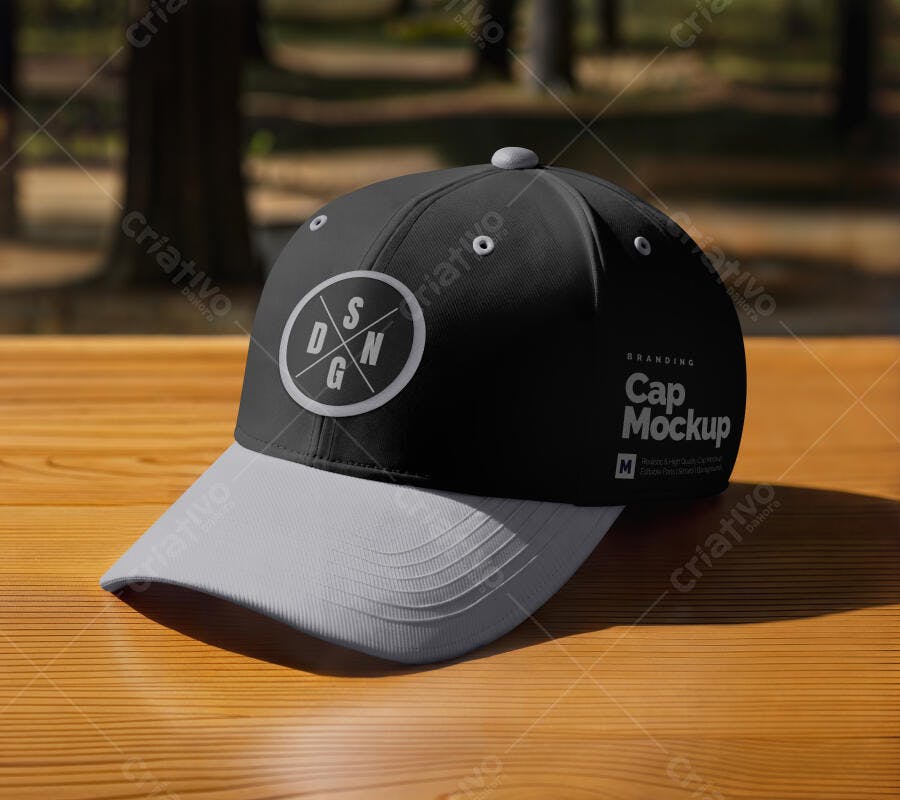 Mockup Boné Preto e Cinza: Modelo Realista para Branding