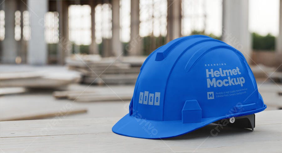 Mockup de Capacete Azul Royal em Construção