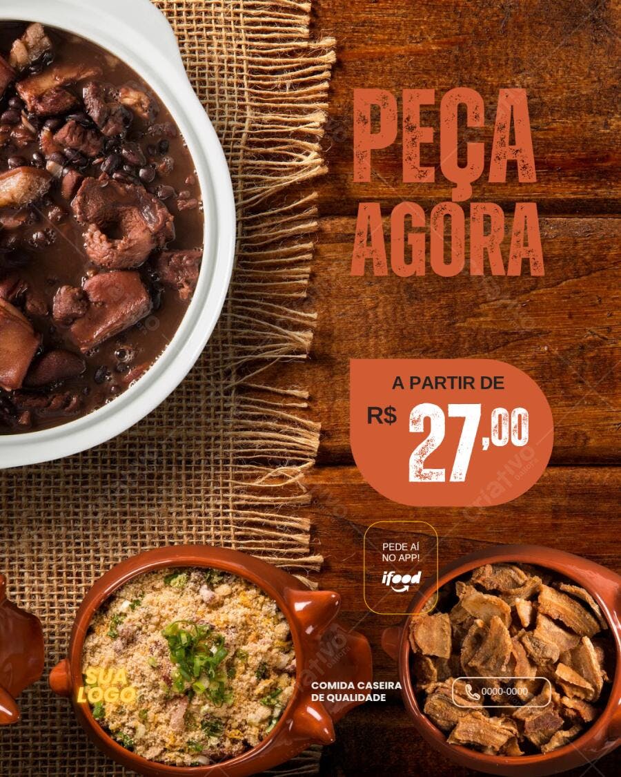 Cardápio digital Feijoada e acompanhamentos Editável no Canva