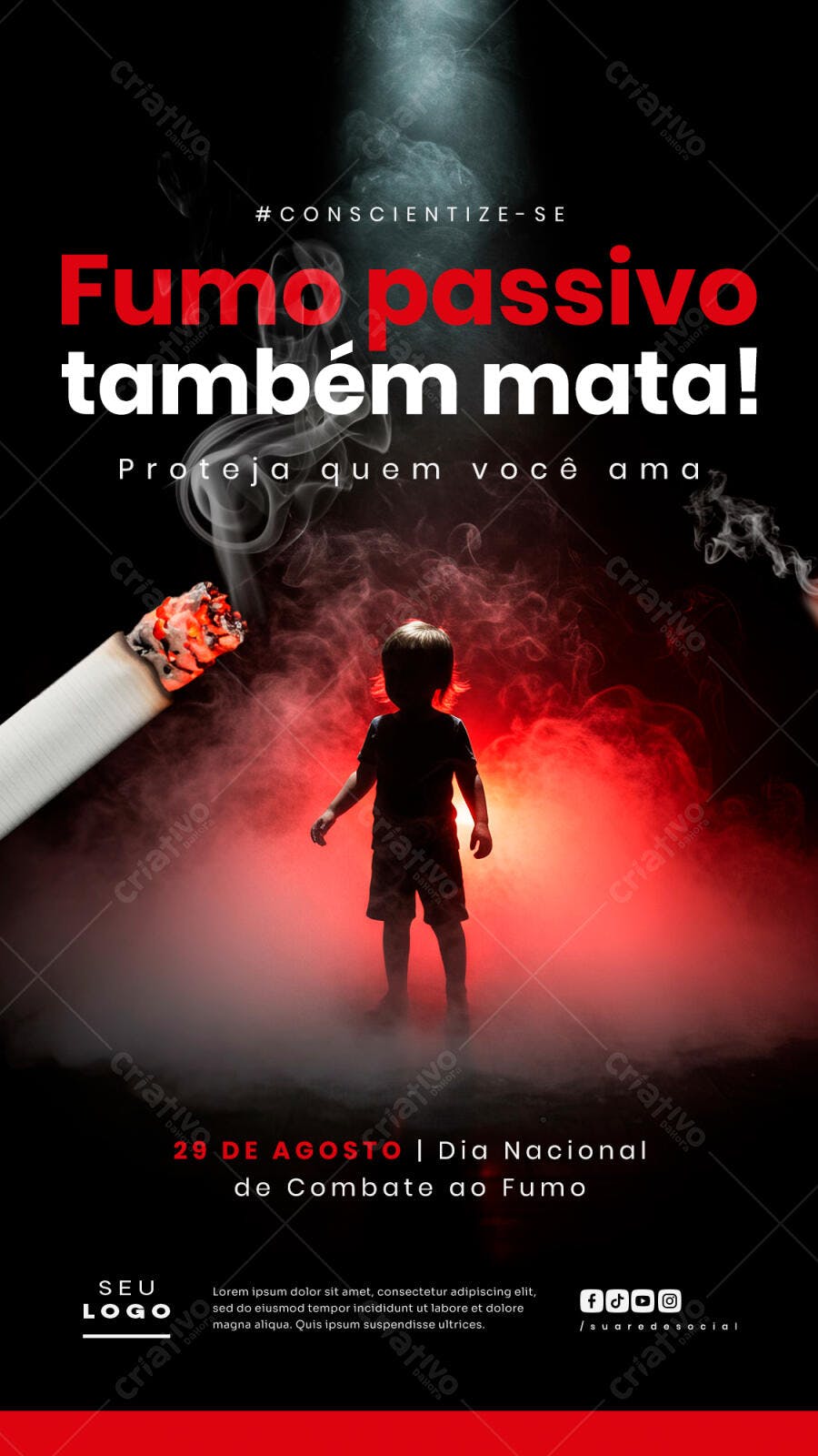 Flyer Dia Nacional de Combate ao Fumo 29 de Agosto PSD Editável