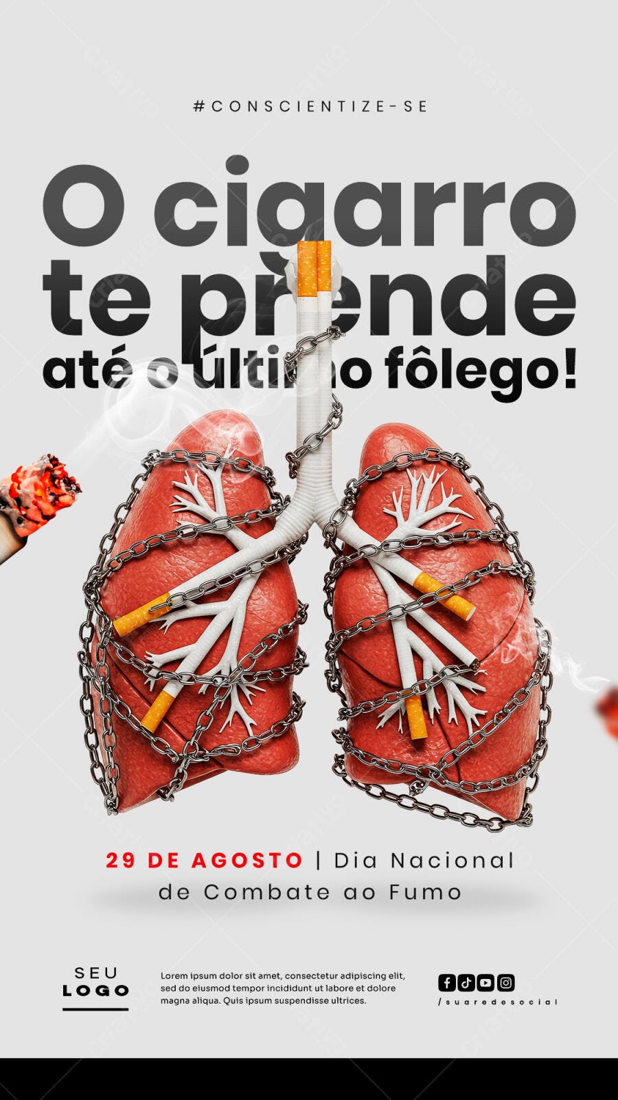 Flyer Dia Nacional de Combate ao Fumo 29 de Agosto PSD Editável