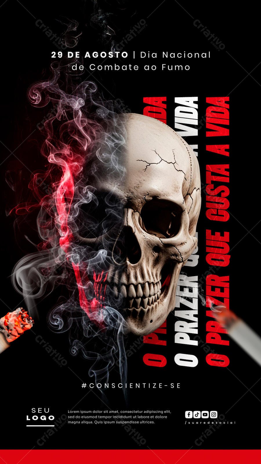 Flyer Dia Nacional de Combate ao Fumo 29 de Agosto PSD Editável