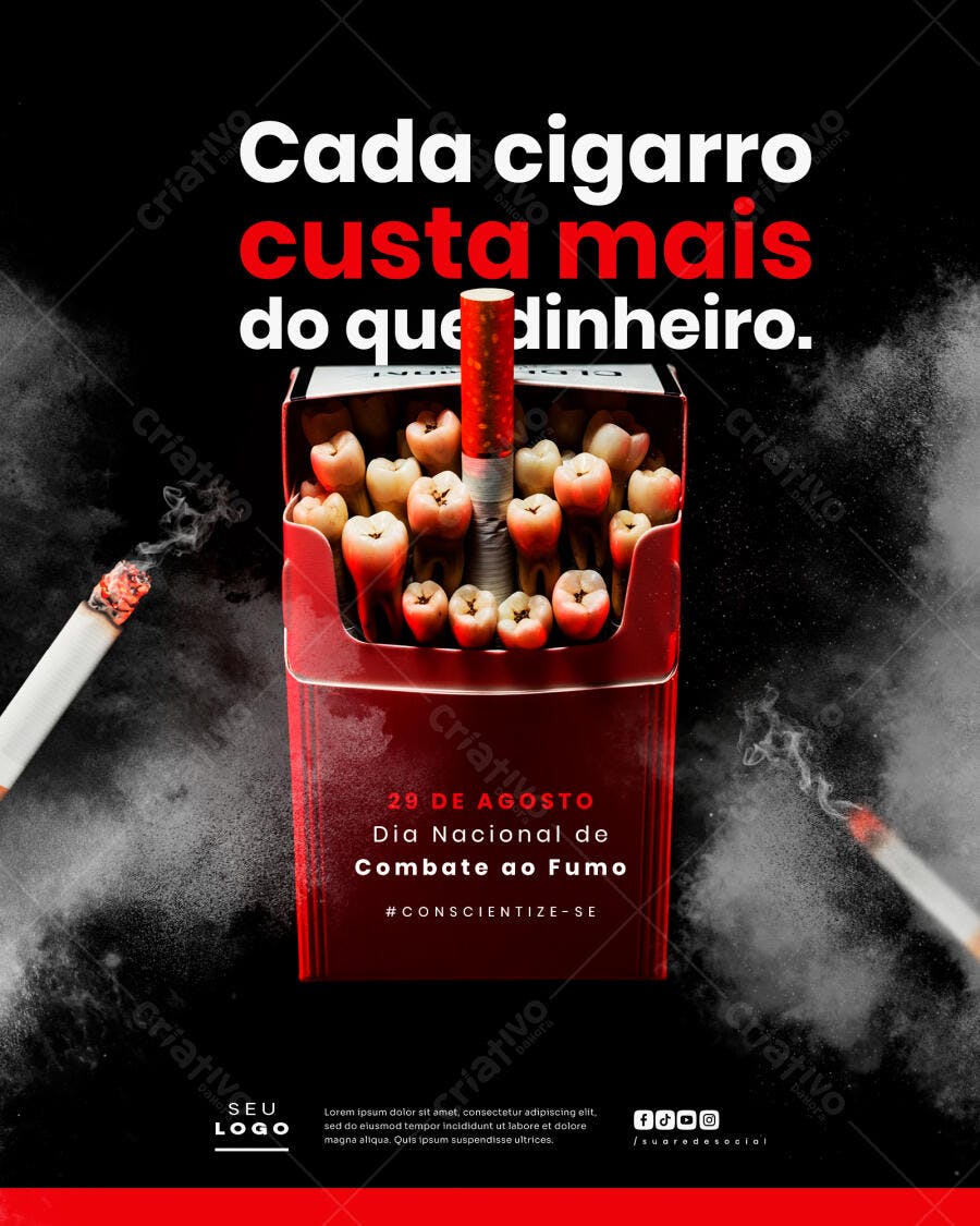 Flyer Dia Nacional de Combate ao Fumo 29 de Agosto PSD Editável