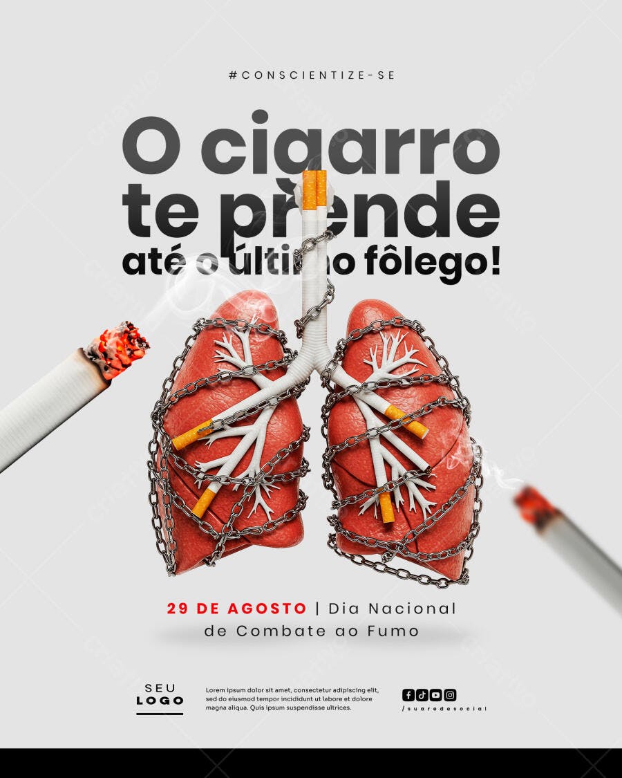 Flyer Dia Nacional de Combate ao Fumo 29 de Agosto PSD Editável