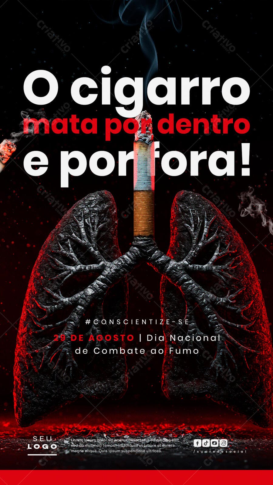 Flyer Dia Nacional de Combate ao Fumo 29 de Agosto PSD Editável