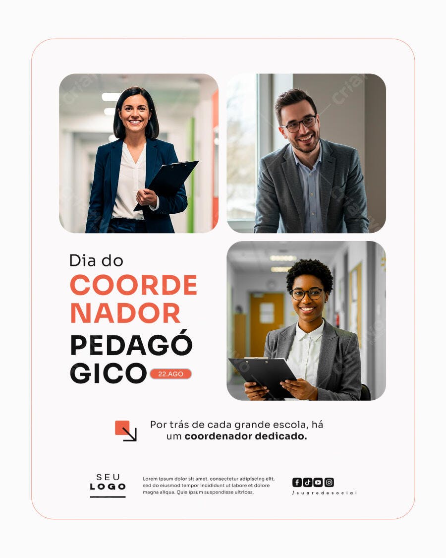 Flyer Dia do Coordenador Pedagógico 22 Ago PSD Editável
