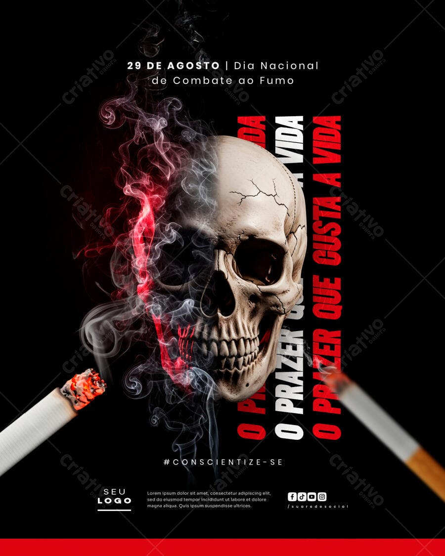 Flyer Dia Nacional de Combate ao Fumo 29 de Agosto PSD Editável