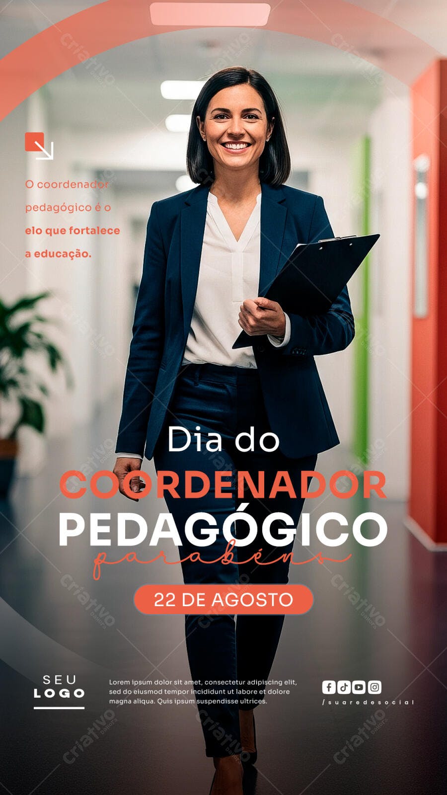 Flyer Dia do Coordenador Pedagógico 22 de Agosto PSD Editável