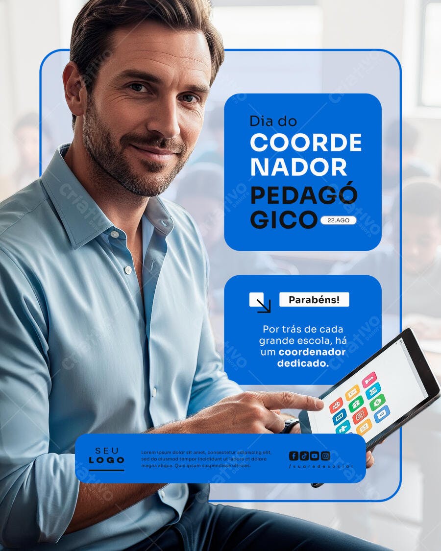 Flyer Dia do Coordenador Pedagógico PSD Editável
