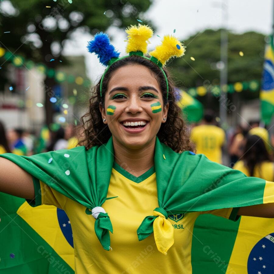 Torcedora brasileira vibrante com bandeira