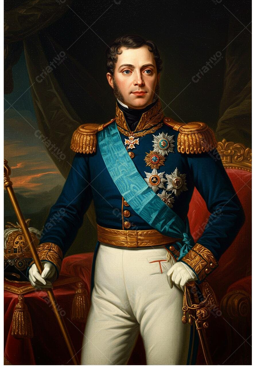 Retrato de oficial militar em uniforme azul e dourado