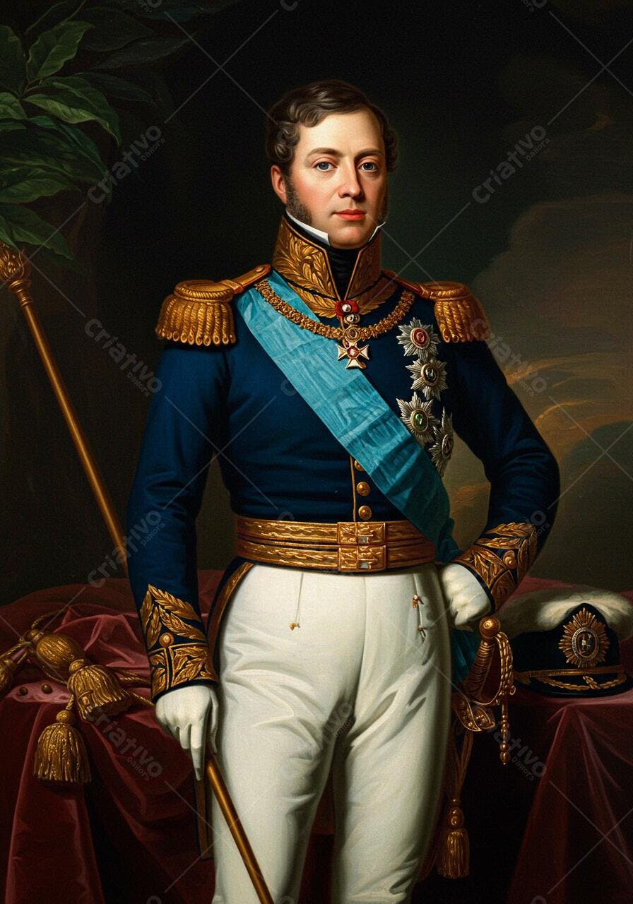 Retrato de homem em uniforme militar azul e branco