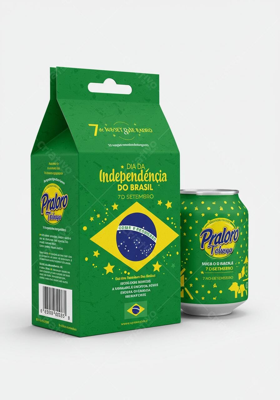 Embalagem e lata de bebida Dia da Independência do Brasil