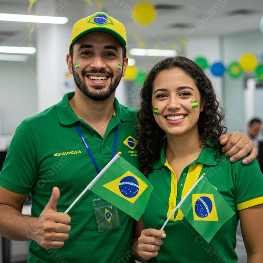 Torcedores brasileiros com bandeiras