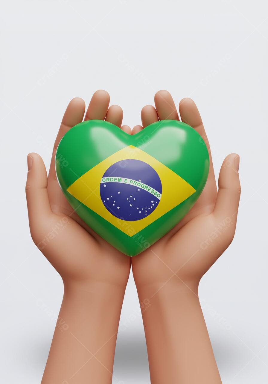 Coração com bandeira Brasileira em mãos