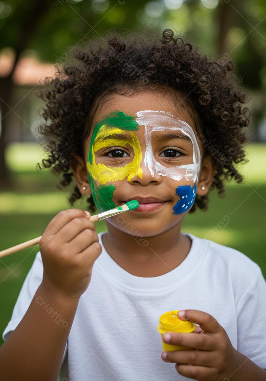 Criança pintando rosto com cores vibrantes