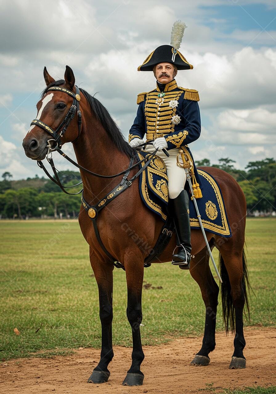 Oficial em uniforme histórico a cavalo