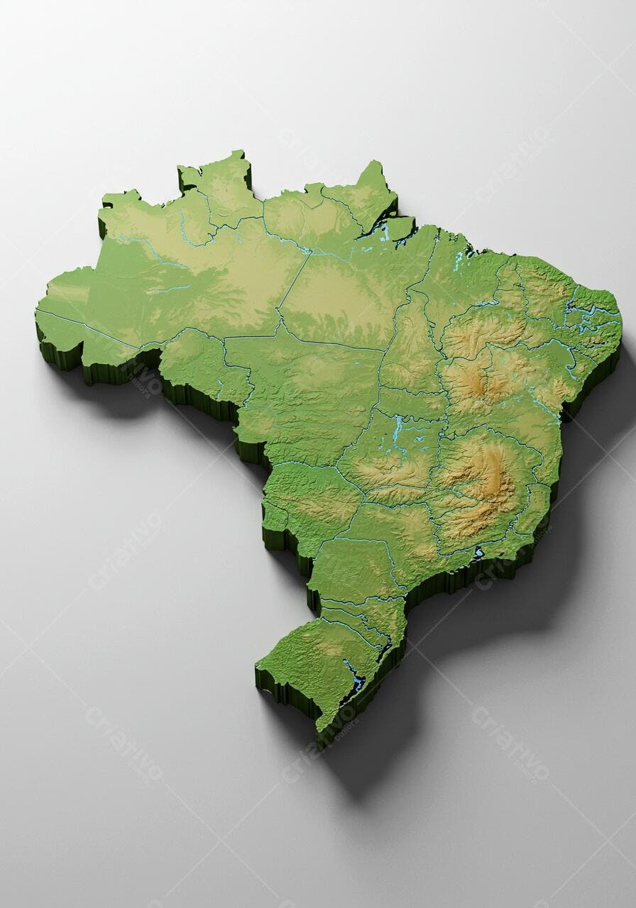 Mapa 3D do Brasil relevo verde