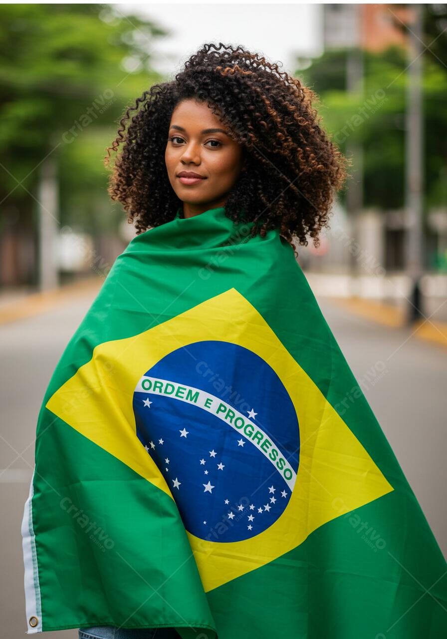 Mulher negra com bandeira brasileira