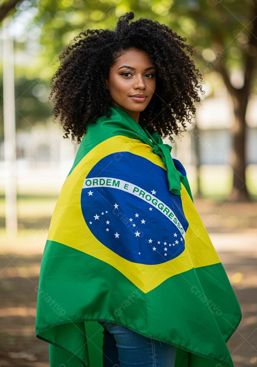 Mulher negra com bandeira brasileira