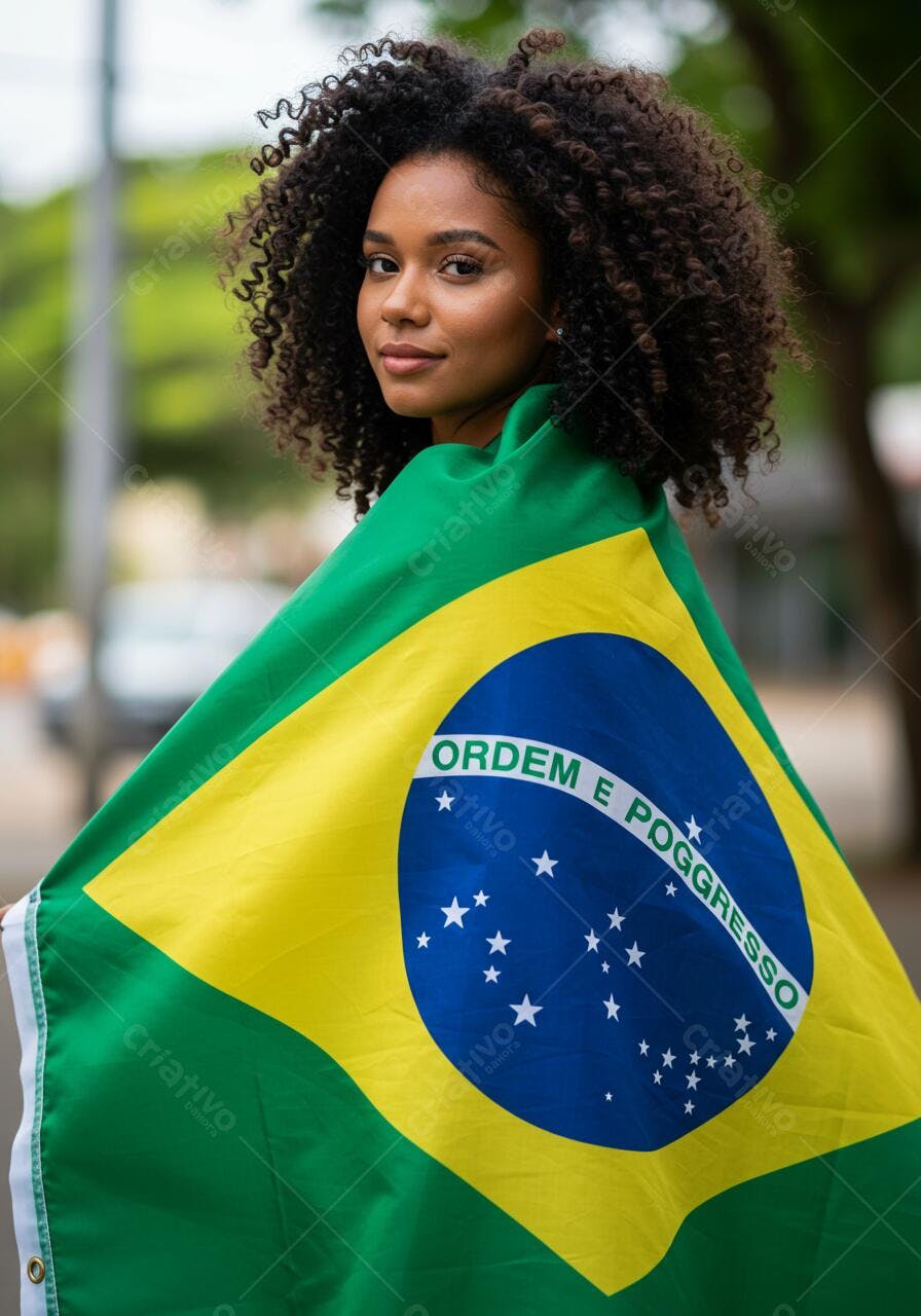Mulher negra com bandeira brasileira