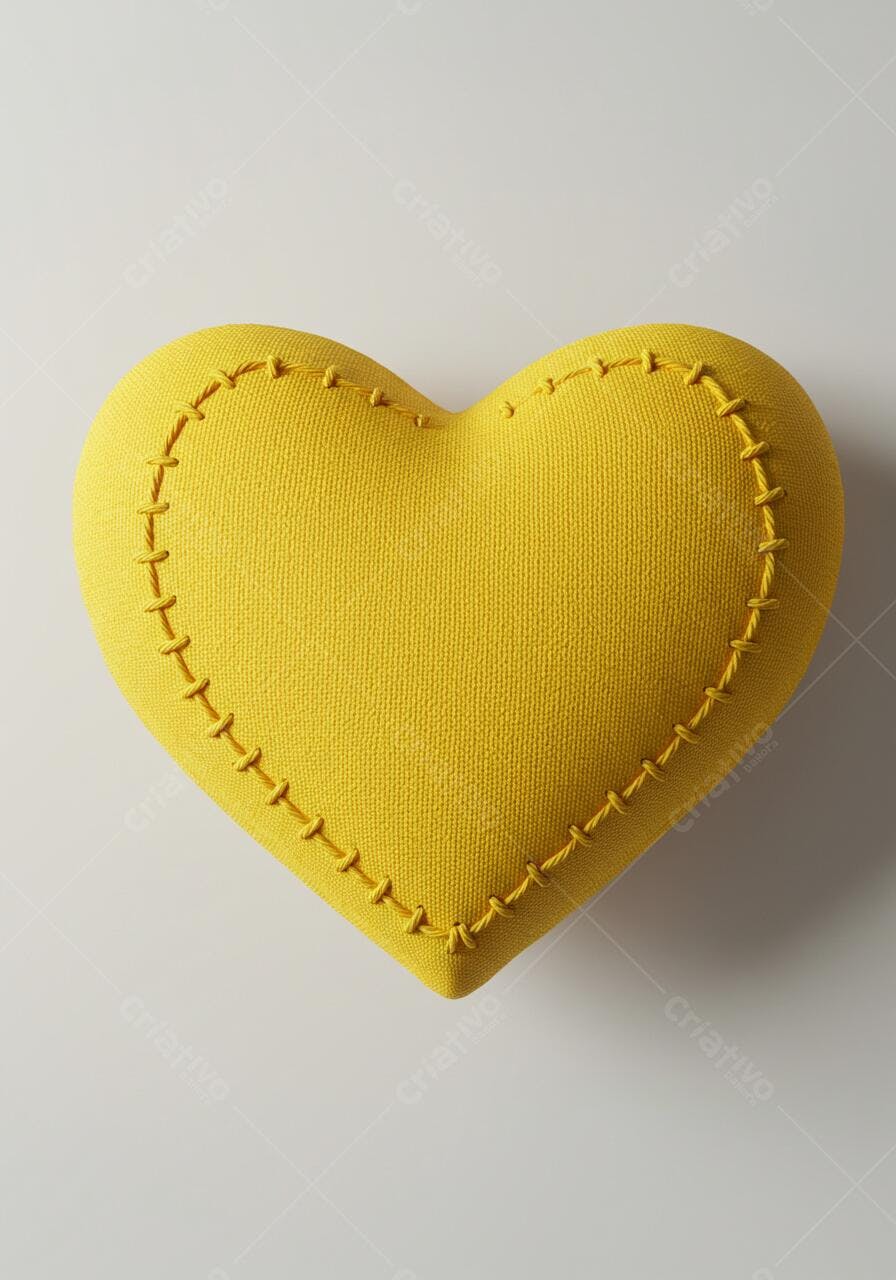 Coração amarelo de tecido costurado