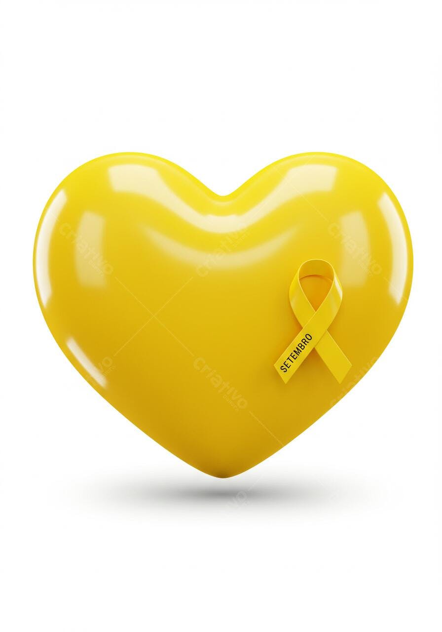 Coração amarelo com laço Setembro Amarelo