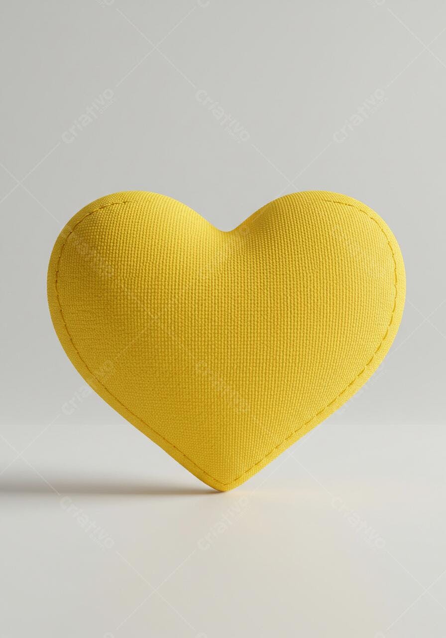 Coração amarelo de tecido fundo branco