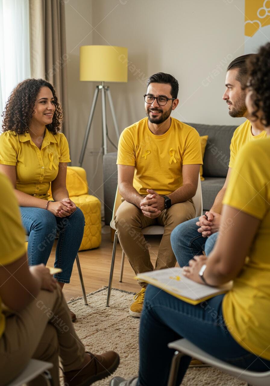 Grupo de apoio vestindo amarelo