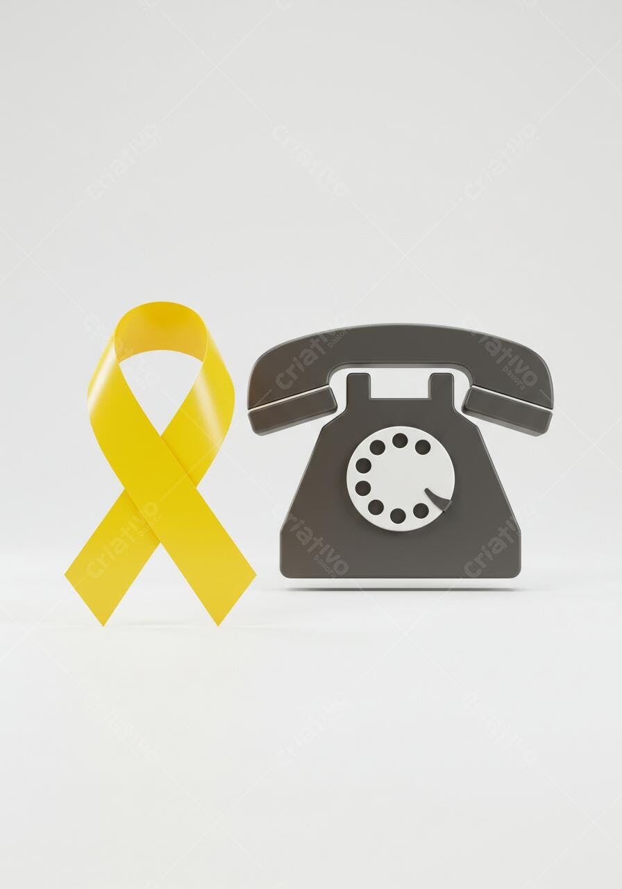 Fita amarela e telefone antigo prevenção suicídio