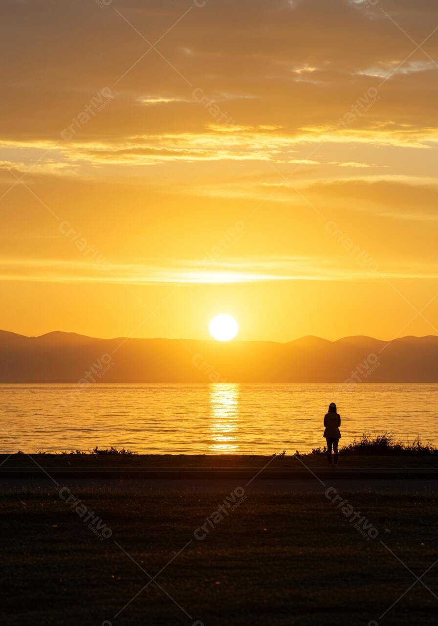 Silhueta mulher pôr do sol laranja
