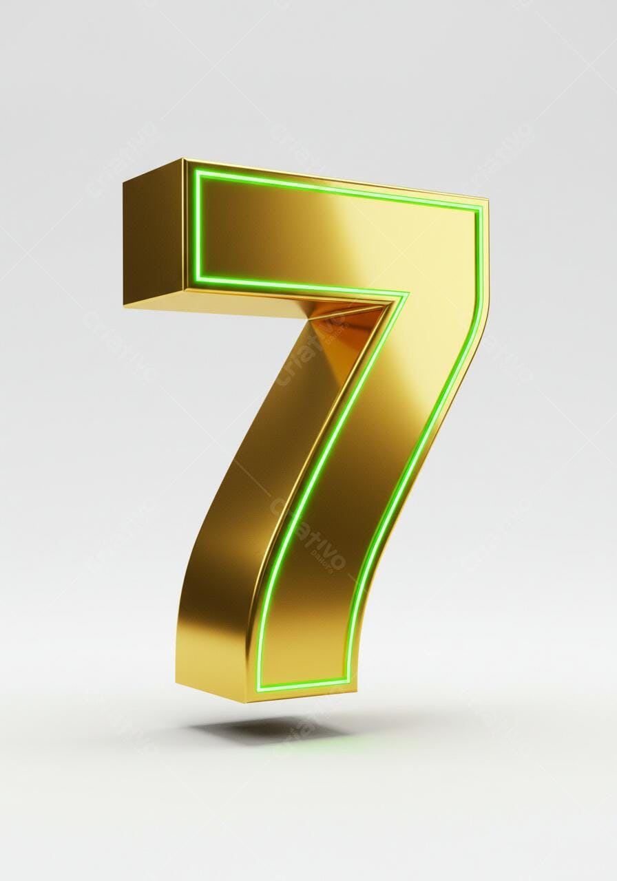 Número 7 dourado com contorno verde