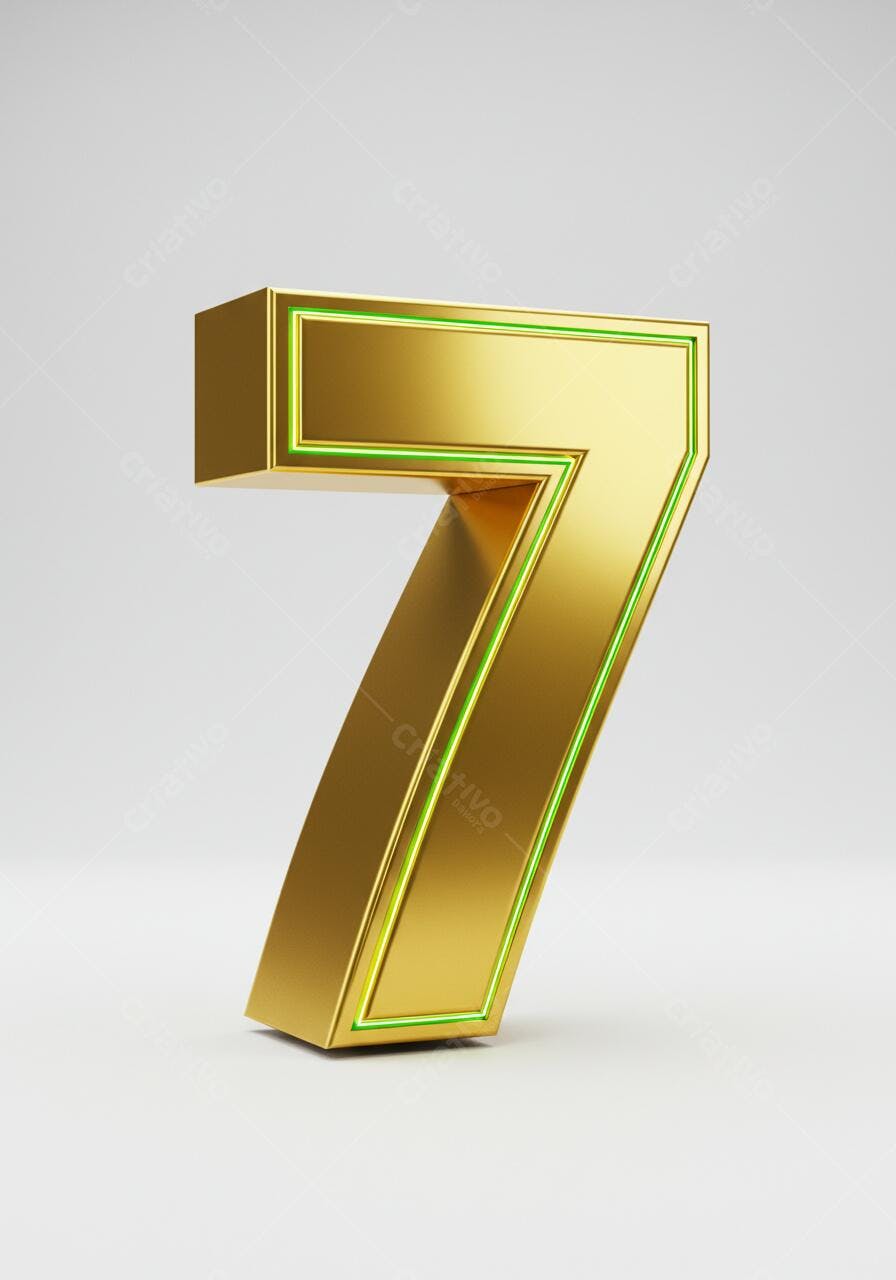 Número 7 dourado com contorno verde