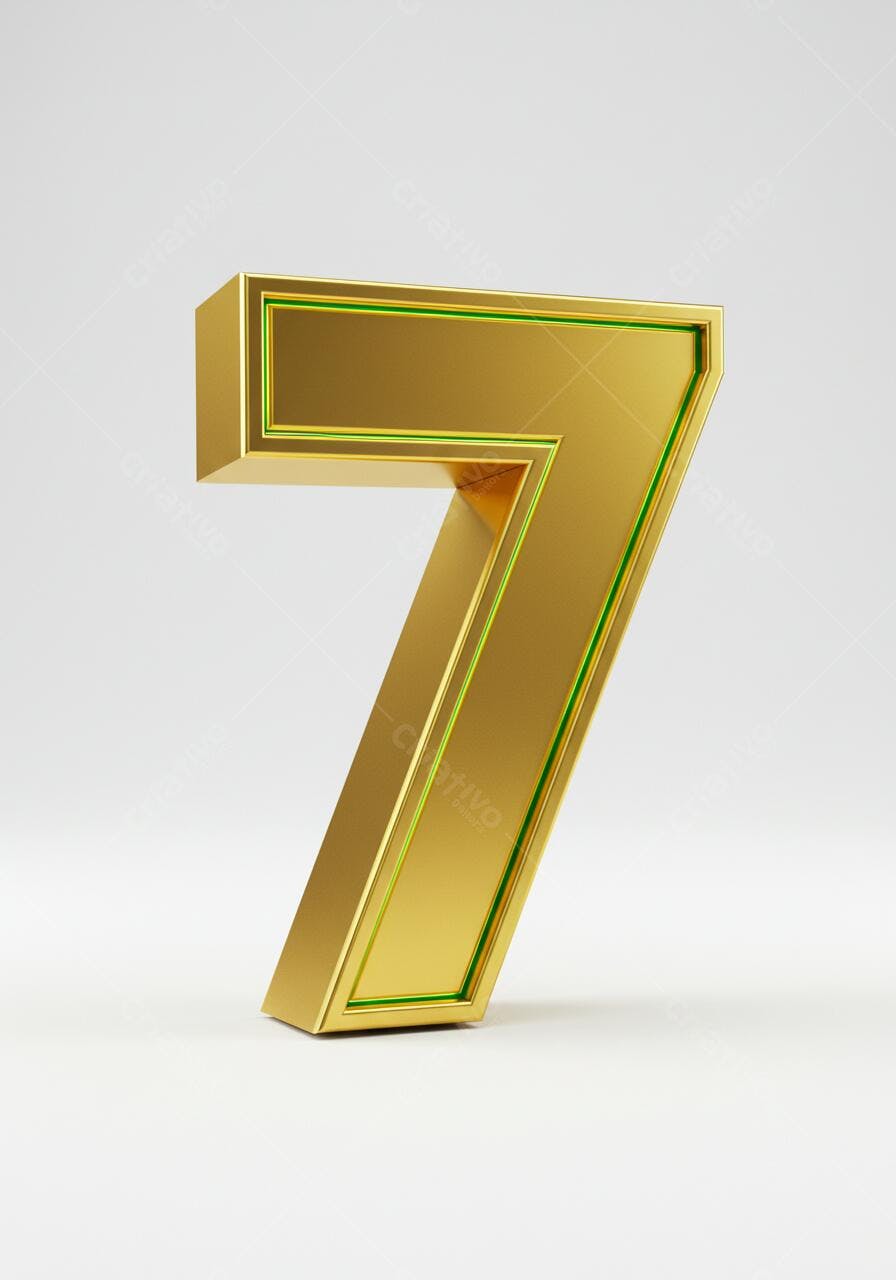 Número 7 dourado com contorno verde