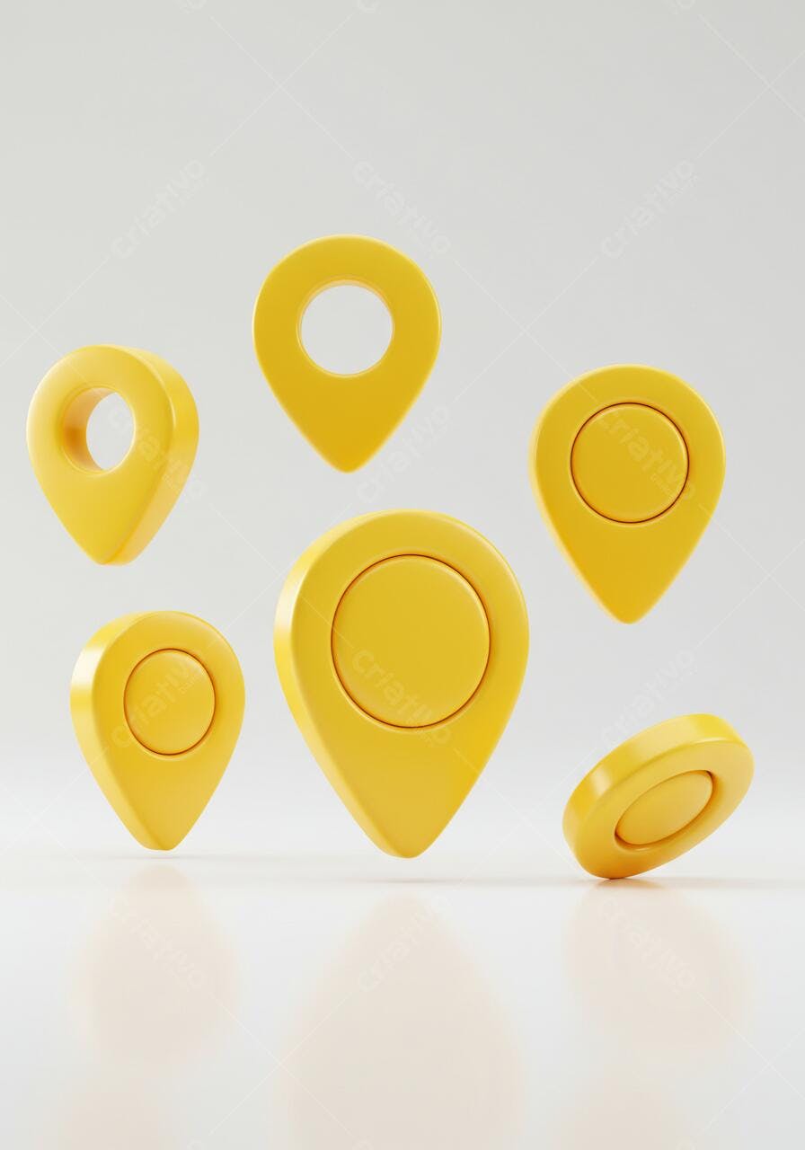 Ícones de localização amarelos em 3D