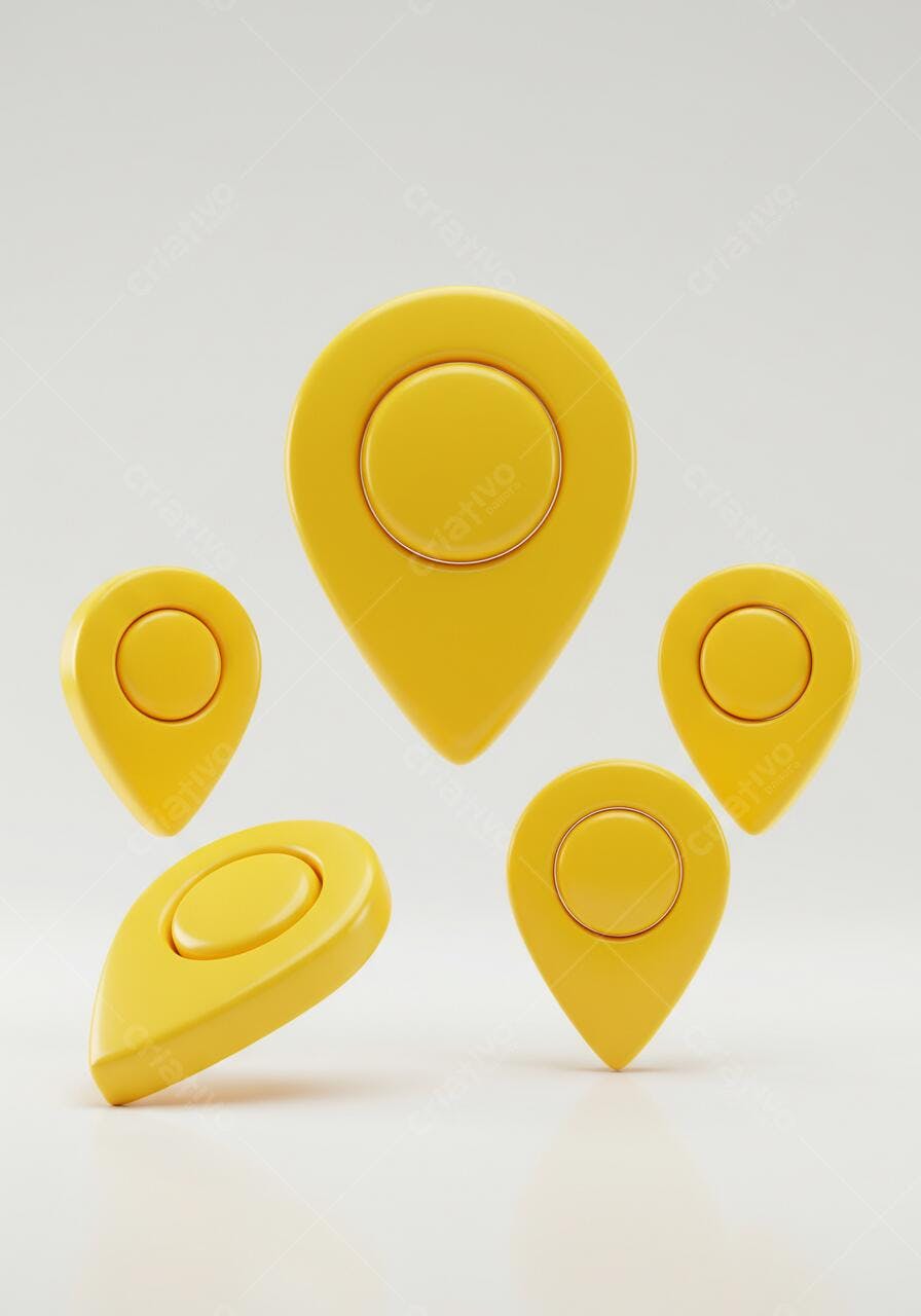 Marcadores de localização amarelos em 3D