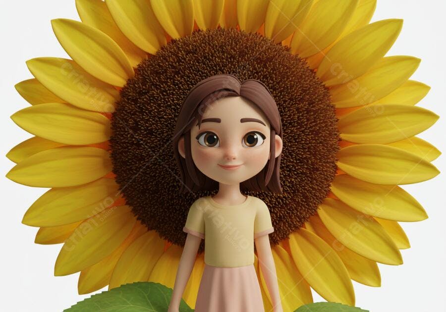 Menina fofa com girassol amarelo