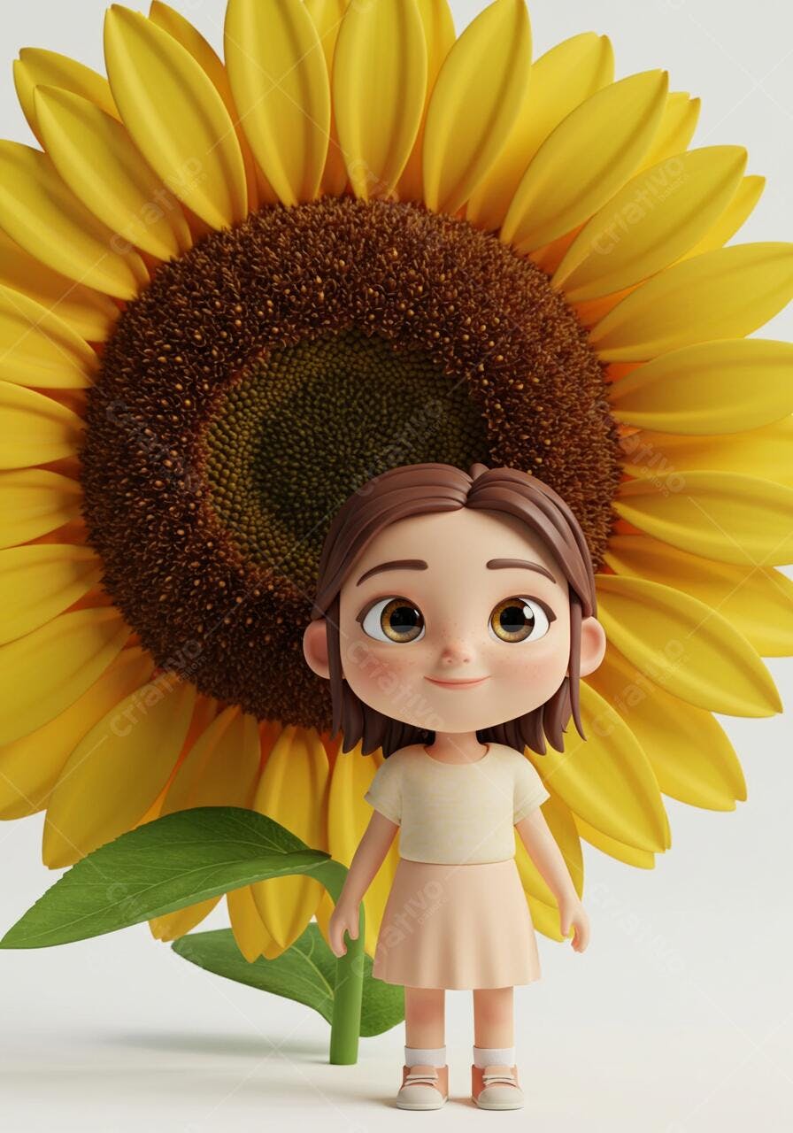 Menina e Girassol Gigante desenho animado