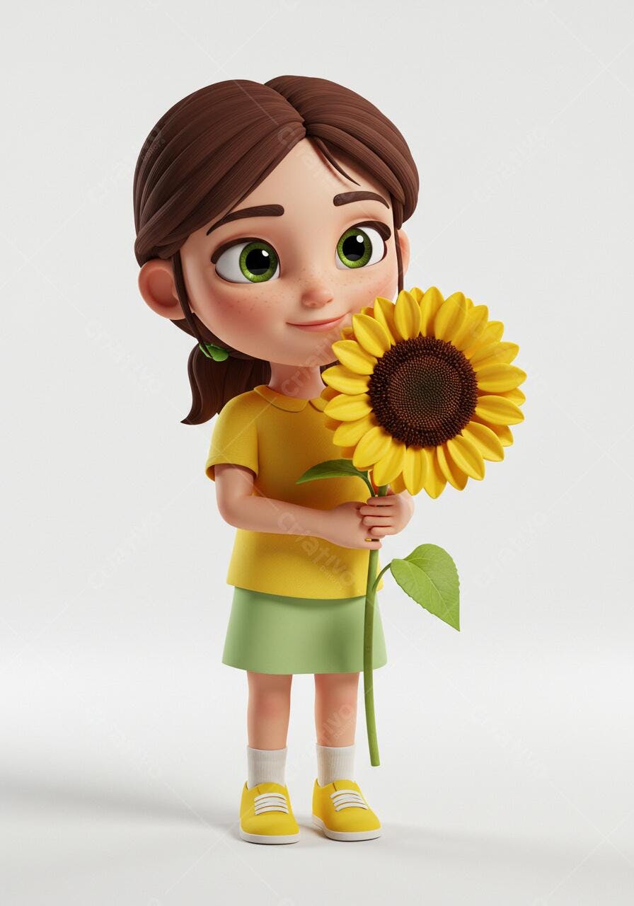 Menina com girassol amarelo