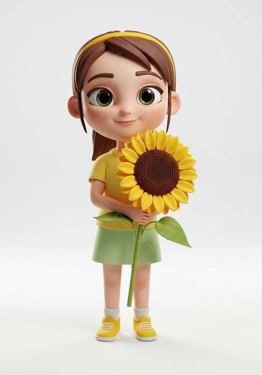Menina fofa com girassol amarelo
