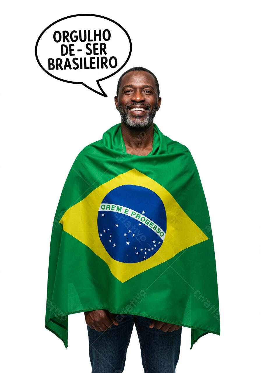 Homem negro sorridente com bandeira brasileira